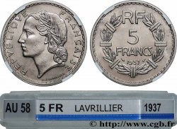 5 francs Lavrillier, nickel 1937  F.336/6 AU58 GENI