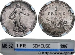 1 franc Semeuse 1907  F.217/12 MS62 GENI