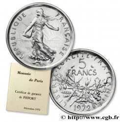Piéfort Cu-Ni de 5 francs Semeuse, nickel 1972 Paris F.341/4P