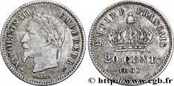 20 centimes Napoléon III, tête laurée, grand module 1867 Strasbourg F.150/2