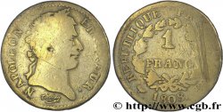 Faux de 1 franc Napoléon Ier tête laurée, République française 1808 Strasbourg F.204/4