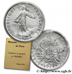 Piéfort Cu-Ni de 5 francs Semeuse, nickel 1971 Paris F.341/3P