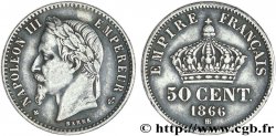 50 centimes Napoléon III, tête laurée 1866 Strasbourg F.188/10