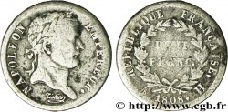 Demi-franc Napoléon Ier tête laurée, République française, buste fin 1808 La Rochelle F./