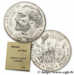 Piéfort Cu-Ni-Al de 10 francs Gambetta, tranche A 1982 Pessac F.365/10P