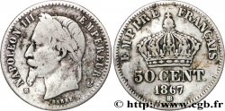 50 centimes Napoléon III, tête laurée 1867 Strasbourg F.188/15