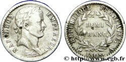 Demi-franc Napoléon Ier tête laurée, République française 1808 Paris F./