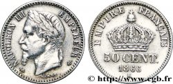 50 centimes Napoléon III, tête laurée 1866 Bordeaux F.188/11