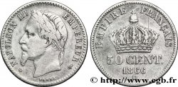 50 centimes Napoléon III, tête laurée 1866 Strasbourg F.188/10