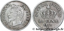 20 centimes Napoléon III, tête laurée, grand module 1867 Bordeaux F.150/3