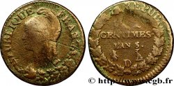 Cinq centimes Dupré, grand module, refrappage du décime 1797 Lyon F.114/7