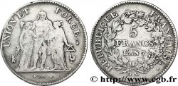5 francs Union et Force, Union serré, gland intérieur haut, gland extérieur, petite feuille 1799 Paris F.299/2