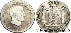 5 lire Napoléon Empereur et Roi d’Italie, 1er type, tranche en relief 1808 Milan M.218