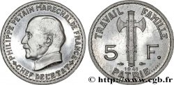 Essai de 5 francs Pétain en aluminium, 3e projet de Bazor (type adopté) 1941 Paris GEM.142 62