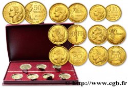 Boîte rouge contenant sept essais : les essais de 50 francs, 20 francs et 10 francs Guiraud + quatre essais du concours de 20 francs 1950 Paris