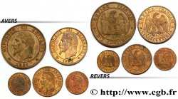 Lot de cinq monnaies en bronze Napoléon III, tête laurée n.d. n.l. F.-/-