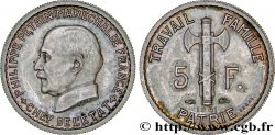 Essai de 5 francs Pétain en cupro-nickel, 3e projet de Bazor, petit 5 1941 Paris GEM.142 53
