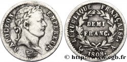 Demi-franc Napoléon Ier tête laurée, République française 1808 Paris F./