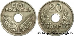 Essai de 20 centimes État français en cuivre argenté 1941 Paris F.153/1