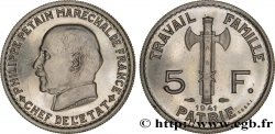 Essai de 5 francs Pétain en fer plaqué nickel, 3e projet de Bazor (type adopté) 1941 Paris GEM.142 60
