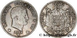 5 lire Napoléon Empereur et Roi d’Italie, 2ème type, tranche en creux 1814 Milan M.231  TB35