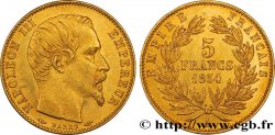 5 francs or Napoléon III, tête nue, petit module, tranche lisse 1854 Paris F.500/1