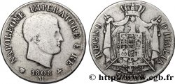 5 lire Napoléon Empereur et Roi d’Italie, 1er type, tranche en relief 1808 Milan M.218 
