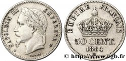 50 centimes Napoléon III, tête laurée 1864 Strasbourg F.188/3