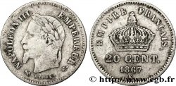 20 centimes Napoléon III, tête laurée, grand module 1867 Bordeaux F.150/3 TB20