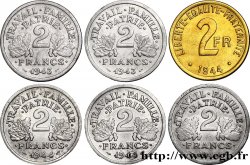 Lot de 5 pièces de 2 francs francisque en aluminium et d’une pièce de 2 francs France - - F.270/-