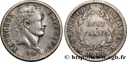 Demi-franc Napoléon Ier tête laurée, République française, buste fin 1808 Paris F./