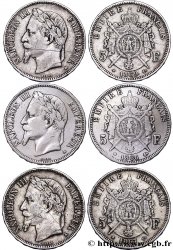 Lot de trois pièces de 5 francs Napoléon III, tête laurée n.d. - F.331/10-12-15