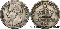 50 centimes Napoléon III, tête laurée 1867 Bordeaux F.188/19