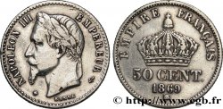 50 centimes Napoléon III, tête laurée 1869 Strasbourg F.188/22 var.