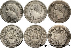 Lot de trois pièces de 20 centimes Napoléon III, tête nue n.d. n.l. F.148/-