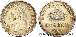 20 centimes Napoléon III, tête laurée, petit module 1866 Strasbourg F.149/5