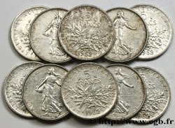 Lot de 10 pièces de 5 francs Semeuse, argent 1962 Paris F.340/6