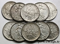 Lot de 10 pièces de 5 francs Semeuse, argent 1963 Paris F.340/7