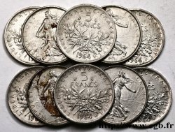 Lot de 10 pièces de 5 francs Semeuse, argent 1964 Paris F.340/8