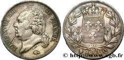 5 francs Louis XVIII, tête nue 1824 Perpignan F.309/95