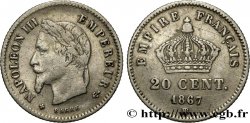 20 centimes Napoléon III, tête laurée, grand module 1867 Strasbourg F.150/2