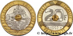 20 francs Mont Saint-Michel, 5 cannelures, V fermé 1992 Pessac F.403/2