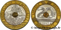 20 francs Mont Saint-Michel, 5 cannelures, V fermé 1992 Pessac F.403/2