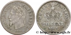 20 centimes Napoléon III, tête laurée, grand module 1867 Strasbourg F.150/2
