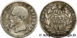 20 centimes Napoléon III, tête nue 1863 Strasbourg F.148/18
