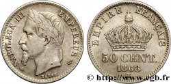 50 centimes Napoléon III, tête laurée 1868 Strasbourg F.188/21