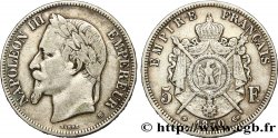 5 francs Napoléon III, tête laurée 1870 Strasbourg F.331/17