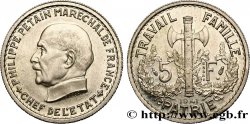 Essai de 5 francs Pétain en bronze-nickel, 1er projet de Bazor 1941 Paris GEM. 142 17 MS62
