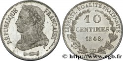 Concours de 10 centimes, essai en étain par Montagny, deuxième revers, effigie au col nu 1848 Paris VG.3147 var.