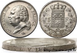 5 francs Louis XVIII, tête nue, Tranche Fautée 1824 Bordeaux F.309/93